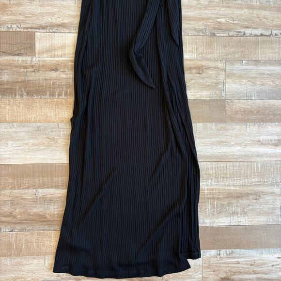Reformation Hosby Tie Front Ribbed Knit Black Dress Size L - Picture 3 of 7